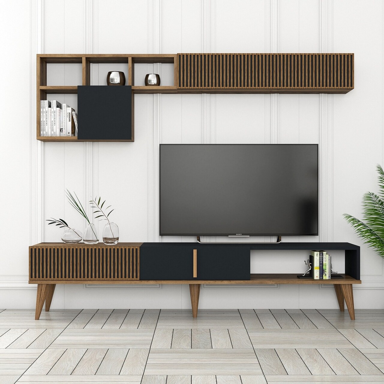 Comoda TV, Hanah Home, Milan TV, 180x40x35 cm, Nuc / Antracit - imagine 7